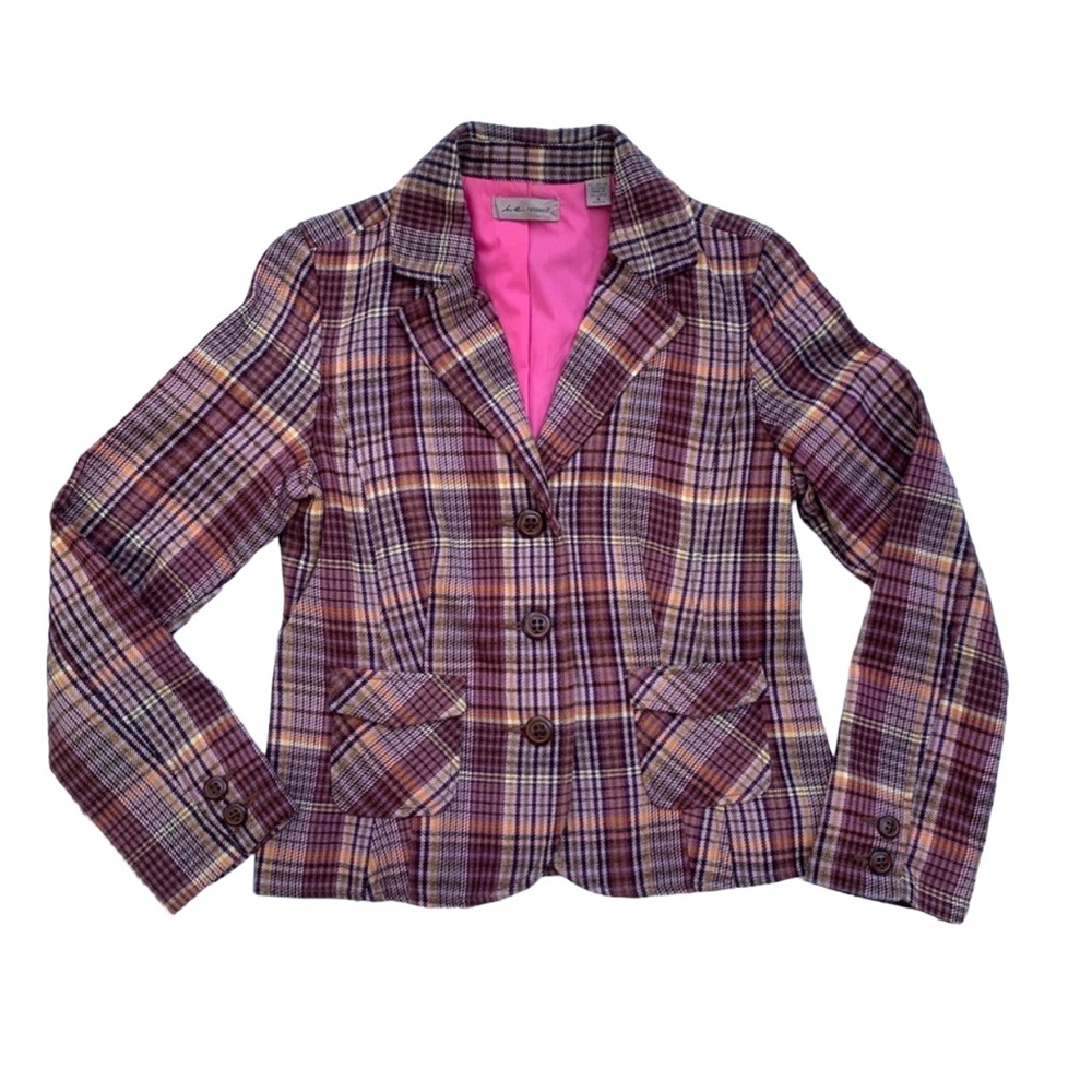 I.e. Relaxed Plaid Wool Blend Academia Preppy Blazer Women’s Small Western EUC